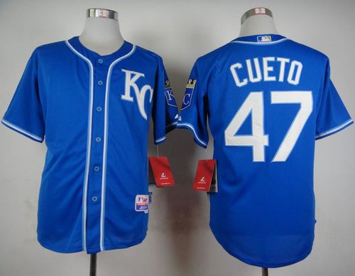 Royals #47 Johnny Cueto Light Blue Alternate 2 Cool Base Stitched MLB Jersey - Click Image to Close